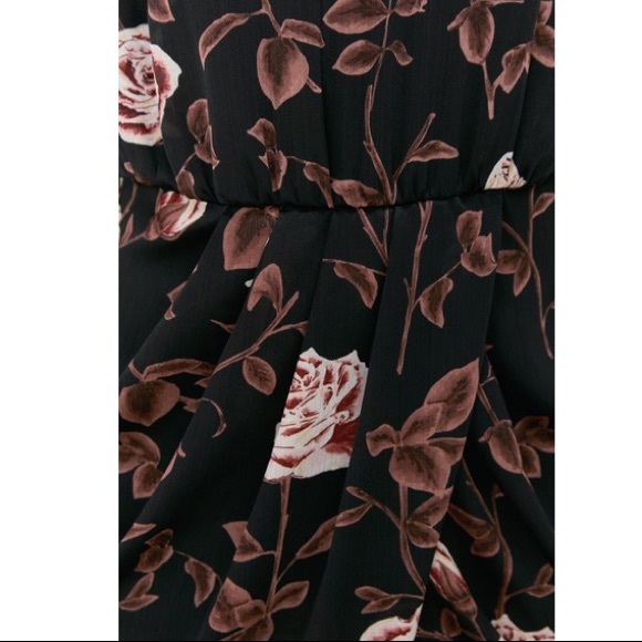 Zara Ruched Long Sleeve Rose Print Mini Asymmetrical Dress NWOT - Picture 8 of 13